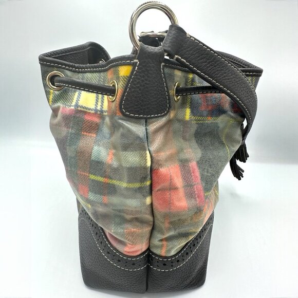 Y2K Dooney & Bourke Plaid Drawstring Shoulder Satchel Bag – Preppy Madras Print - Picture 6 of 16